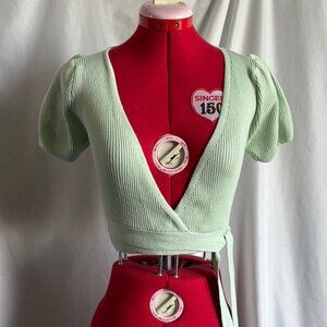 XS11 Forever 21 Light Green Ribbed Wrap Blouse